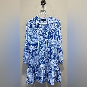 Rachel Zoe Blue and White Patterned Flowy Beachy Dress size S